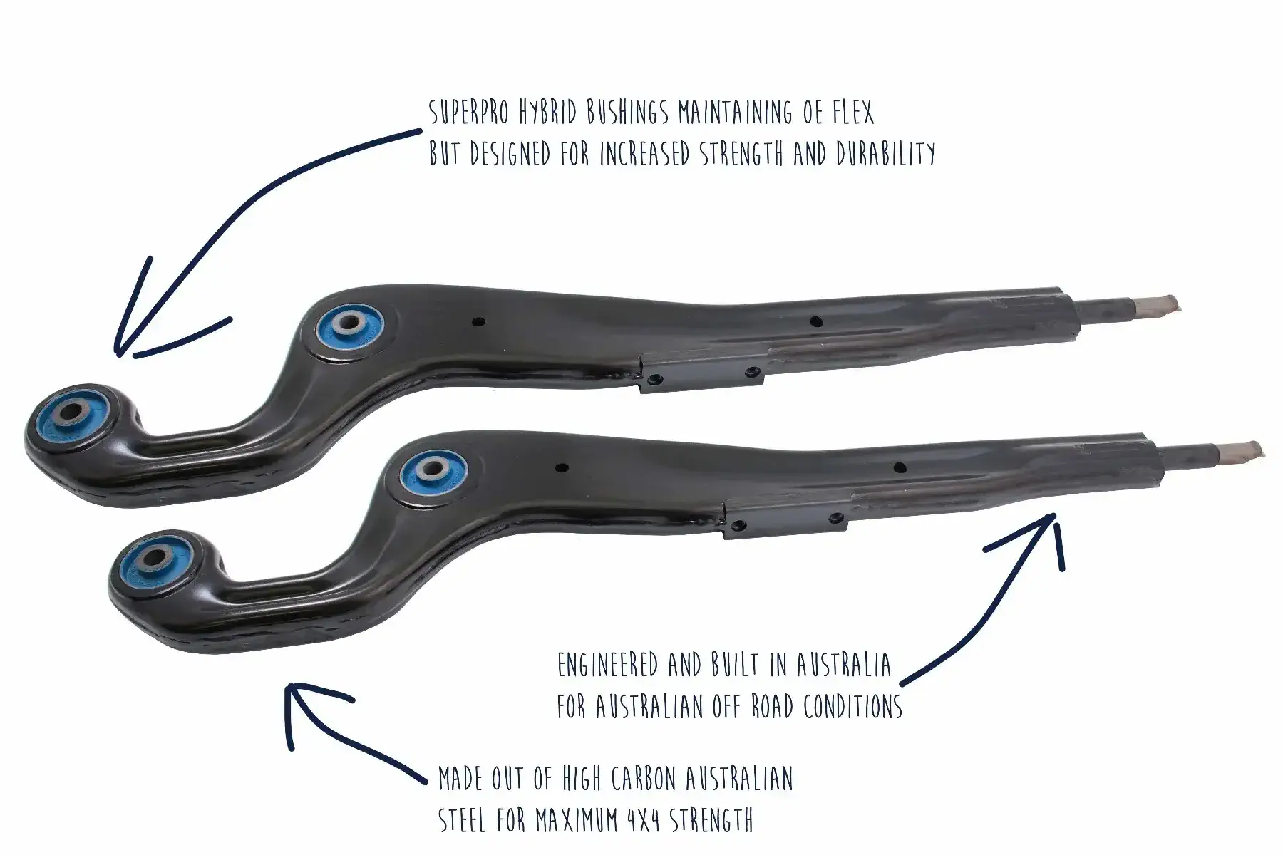 SuperPro Nissan Patrol (GQ - GU) Lift Correction Arms After developing, what is arguably, the most sophisticated, castor increase and high articulation and replacement Radius arms for the Toyota Landcruiser.